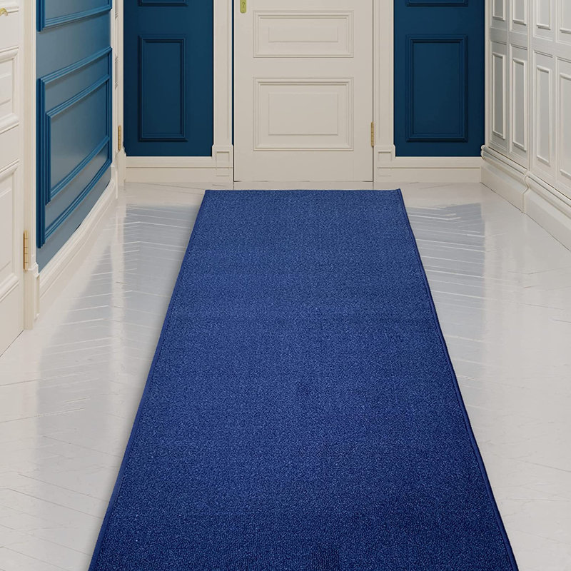 Tapis de couloir bleu tissé à la machine, Tapis de couloir 2 pi 2 po x 11 pi
