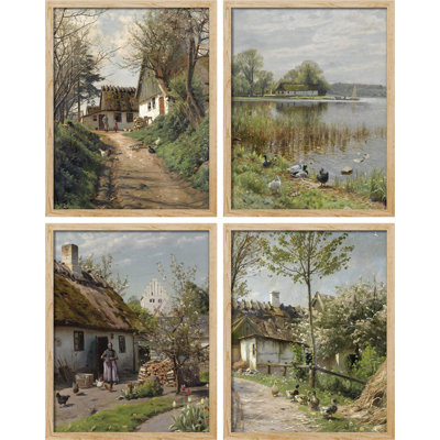 " Charming European Cottage Rustic Village Landscape " 4 - Pieces