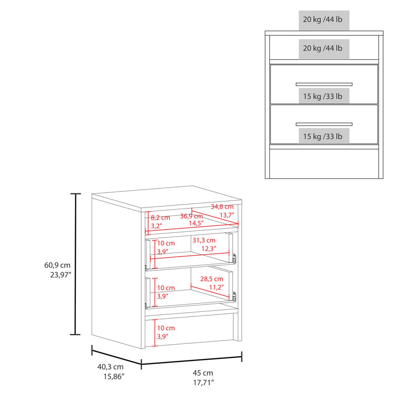 Greter 24"  Two-Drawer Night Stand  With Open Shelf, White