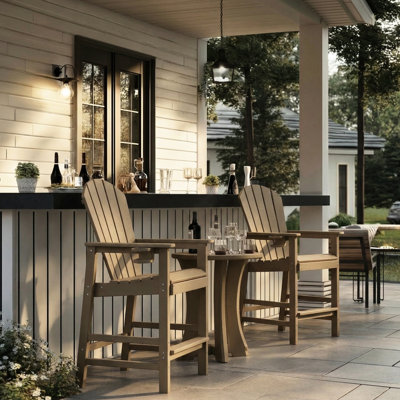 Chaise à hauteur de bar avec porte-gobelet latéral intégré, siège détendu pour patio et chaise longue, facile à assembler
