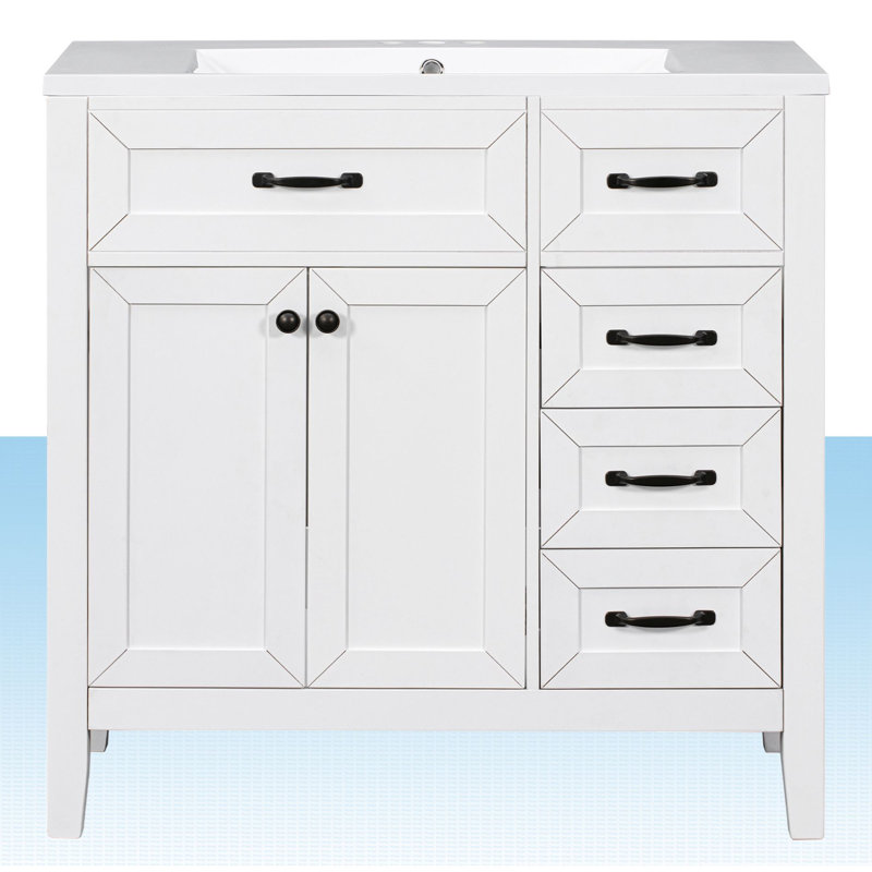 Ensemble de meuble-lavabo simple 36 po Jermey, Blanc, Noir mat