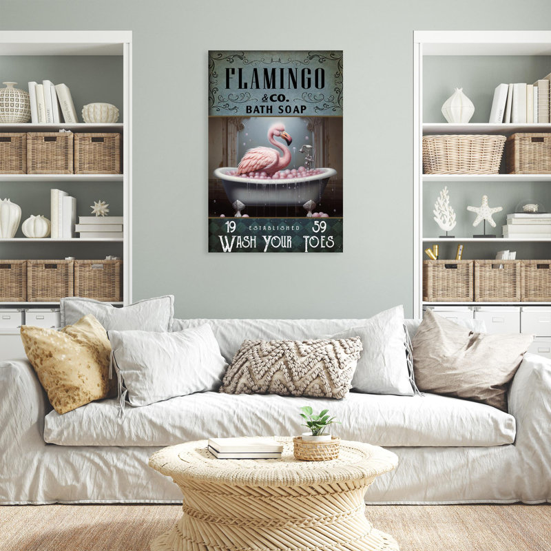 «Flamingo Bath Soap», impression rectangulaire 1 pièce «Flamingo», impression sur toile tendue, L 16 po x H 20 po