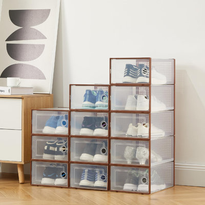 12 Pack Extra Large Clear Plastic Shoe Storage Boxes – Stackable Organizer Bins with Durable Lids for Sneakers, Closet, Under Bed or Home Storage – Space-Saving, Home Organization