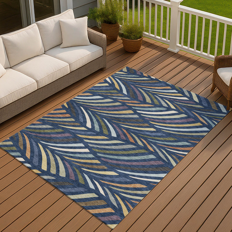 Machine Washable Indoor/Outdoor Chantille ACN2475 Mid-Century Modern Rug, Navy, 2'6" x 3'10"