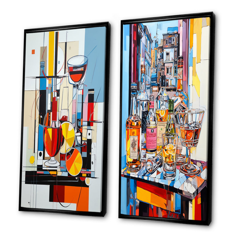 Abstrait «Popart Charm» - ensemble de 2 impressions sur toile, Cadre noir, H 32 po x l 33 po