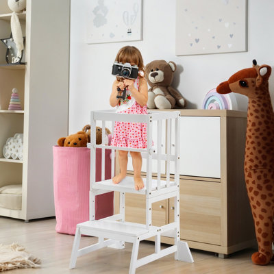 35.4''' Adjustable Kids Toddler Standing Tower With Anti-drop Bar, Anti-tip Kids Kitchen Step Stool