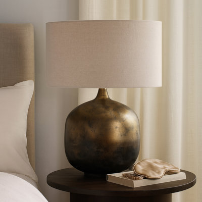 Modern Metal Base Table Lamp With Linen Shade - Decorative Bedside Light For Bedroom And Office Desk - Small Accent Table For Living Room Decor - 28"