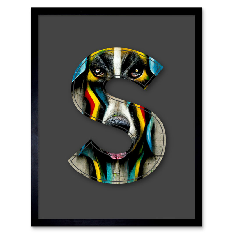 Letter S Stripe Dog Face - Single Picture Frame Print