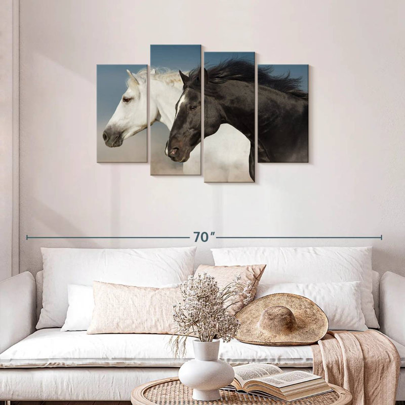 Brampt chevaux blancs et noirs, H 27 po x l 43 po