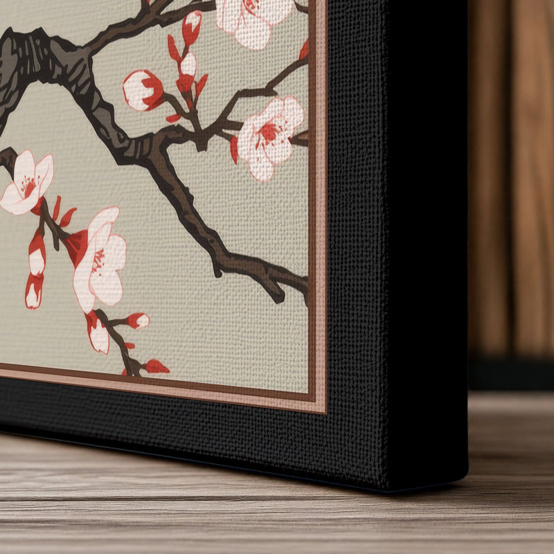 Spring Blossom Branch Japandi - Wrapped Canvas, 30x20 - 76.2 x 50.8 cm, Black Border