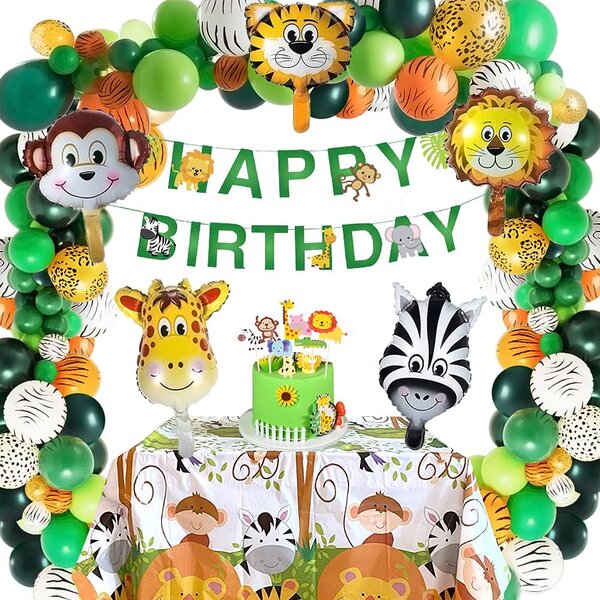 SUNBEAUTY Anniversaire Jungle Party Decoration Happy Birthday Deco