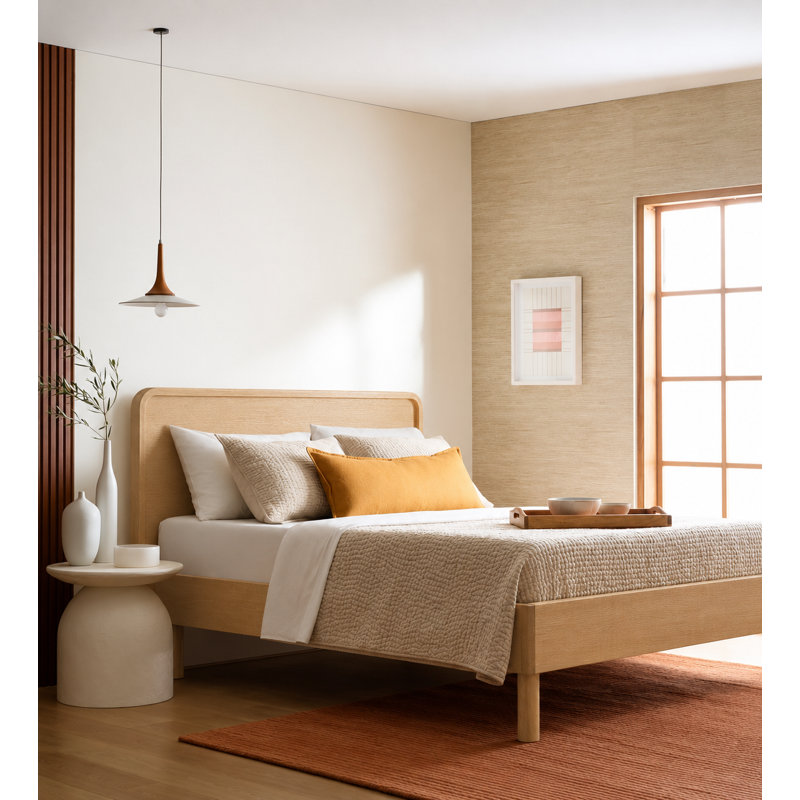 Tessa Wooden Queen Bed Natural Oak, Yellow, Queen