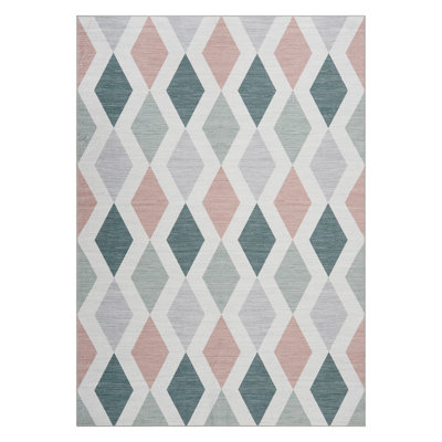 Tapis floral rétro Boho - lavable à la machine, antidérapant, résistant aux marques - grand tapis doux pour le salon, la chambre à coucher - ton vert, 5 x 7 pi