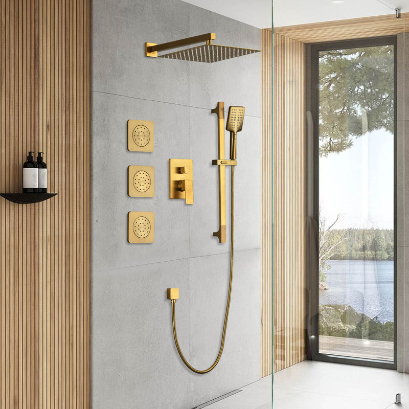 Complete Shower System With Rough In-valve, Brushed Gold