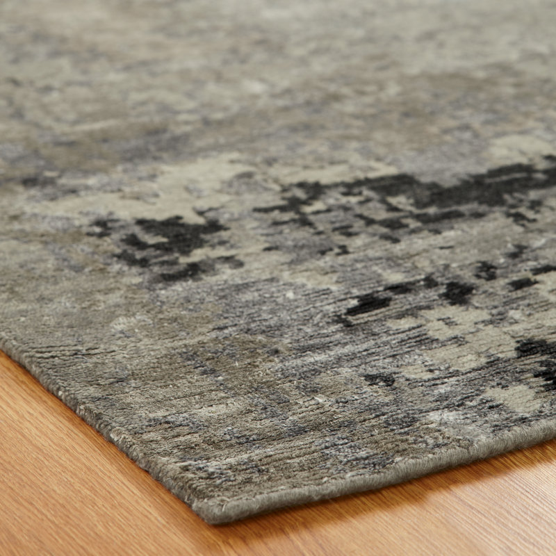 Hand Knotted Area Rug in Gray, Rectangle 9' x 12'