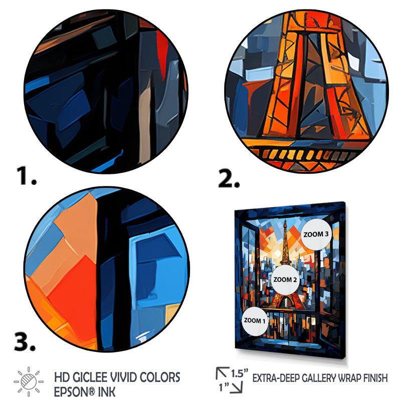 Cubic Paris Window View Elegant Sunset IV - City Paris, art mural, Cadre simple noir, H 40 po x l 30 po x P 1,5 po