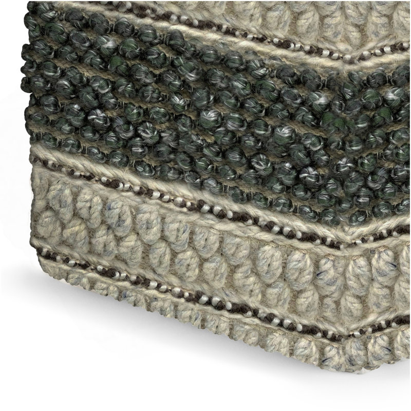 Pouf carré Grady - vert / naturel Grady, Tissu gris / vert