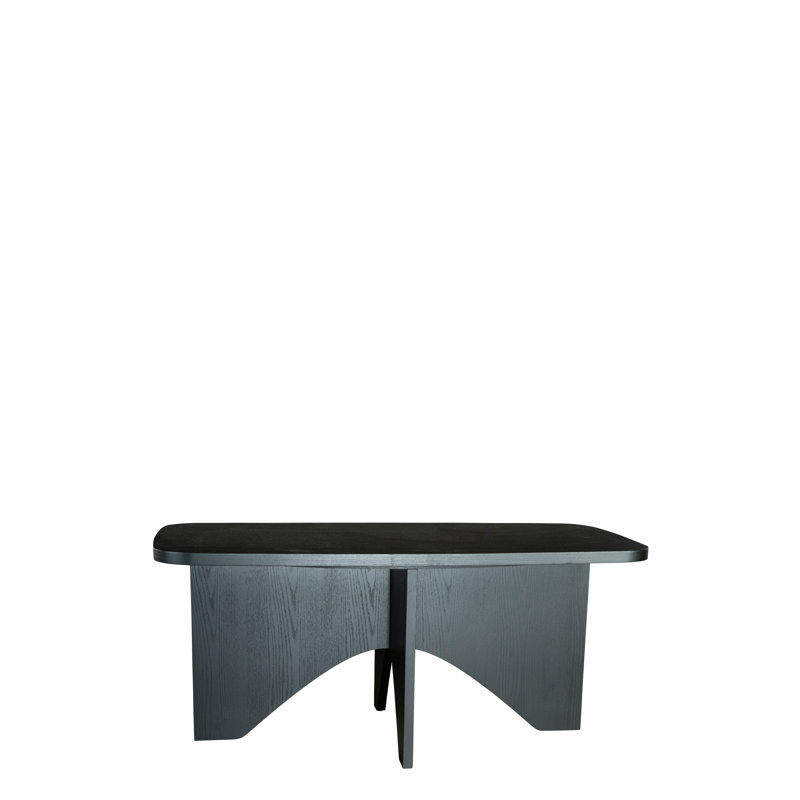 Askins Rectangular Dining Table for 6 with Sculptural Wood Base and Curved Edge Top – Modern Statement Dining Table, Black