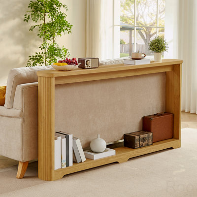  70.1 Inch Narrow Wave Curved Console Table, Wooden Storage Sofa Table with Thick Wear-Resistant Tabletop, Modern Retro Entryway Hallway Table for Living Room Office