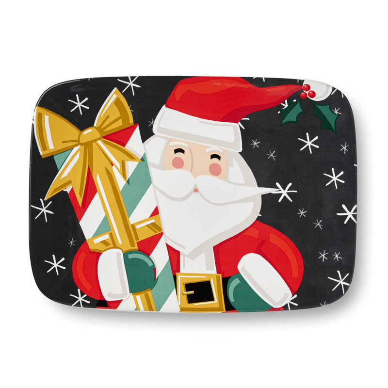 Plat de service rectangulaire en céramique 14 pi x 10 po Christmas Santa de Christmas avec fantaisie Christmas