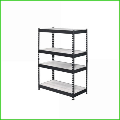 Bibliothèque, tablettes industrielles réglables à 4 niveaux, structure en métal robuste | Naturel et naturel Noir | Métal, bois synthétique