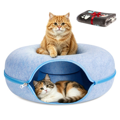 Chat d'intérieur en peluche à motif de beignets en forme de tunnel, bleu, grand
