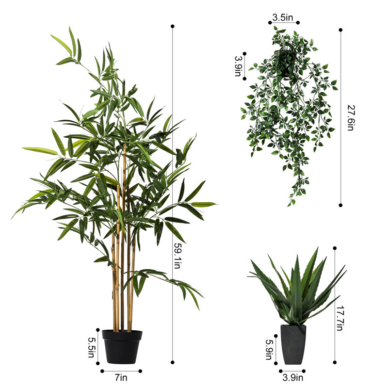 Multi-Size Bamboo Tree Faux Plant Combo  (Set of 3)