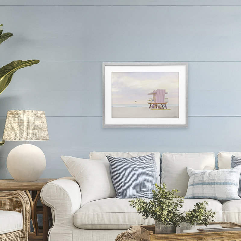 «Pink Paradise Beach», reproduction sous verre encadrée, design par Seven Trees Design, H 17 po x l 23 po