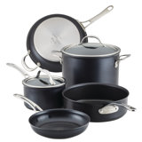 Anolon X Hybrid Nonstick Cookware Induction Pots and Pans Set, 7 Piece, Dark Gray