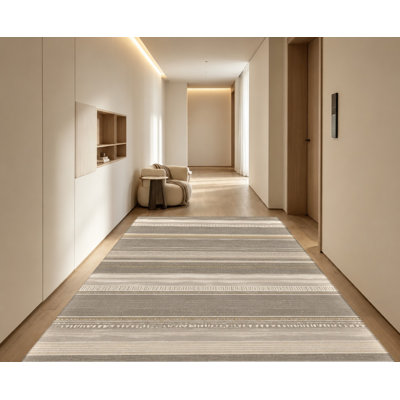 Tapis à rayures géométriques, design décontracté aux tons naturels, toucher doux, lavable et antidérapant, décoration intérieure moderne pour salon, chambre, corridor, bureau, balcon