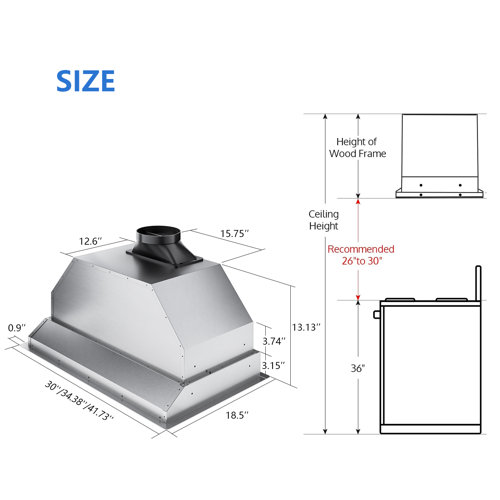 IKTCH 36 Inches 900 Cubic Feet Per Minute Ducted Insert Range Hood with ...