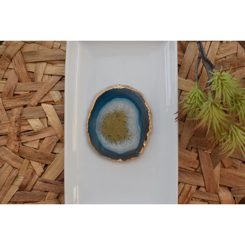 Agate Coaster with Gold Edge, Teal