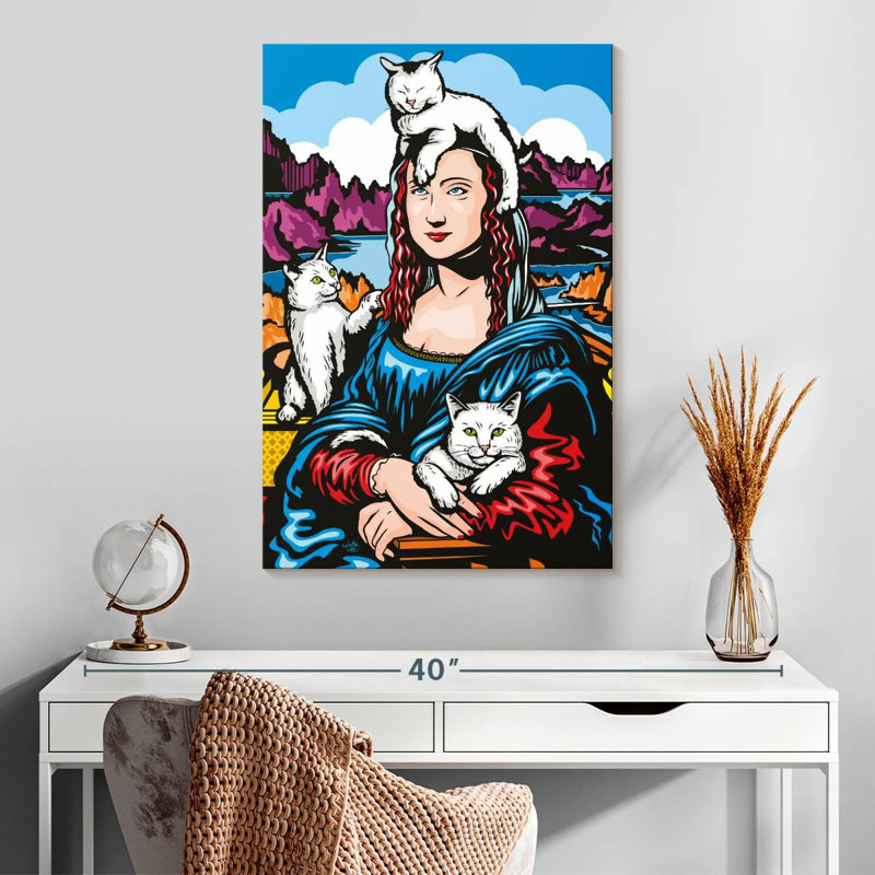 Ketti Mona Lisa avec chats, H 30 po x l 20 po
