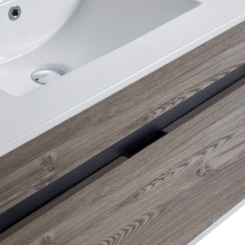 Ensemble de meuble-lavabo mural simple 30 po Kynlyn, Noyer gris
