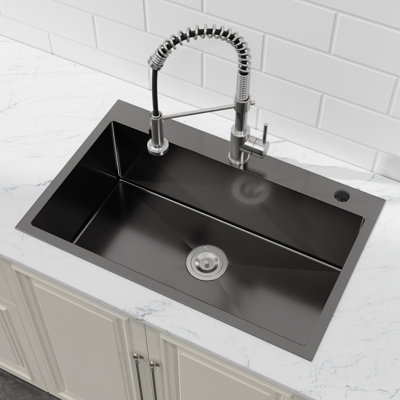 Stainless Steel Kitchen Sink, 30″X19″ Single Bowl, Overmount Handmade Sink In Black