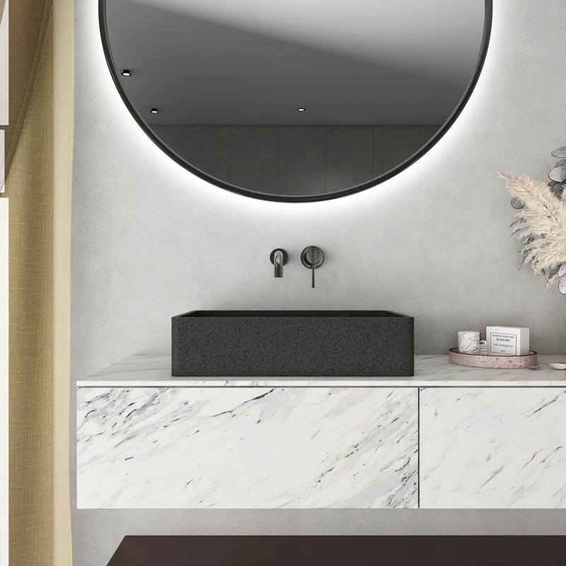 19.68'' Concrete Vessel Rectangular Modern Dark Gray With Patterns Bathroom Sink, Dark Gray