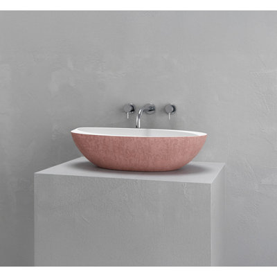 24” L x 13.8” W Textured Concrete Blush/White Oval Vessel Sink Countertop Basin