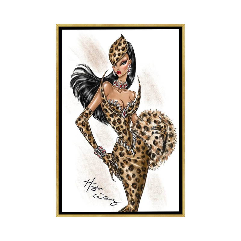 Here Kitty - Wall Art Print - Framed Canvas, Floater Framed Print Canvas without Mat, 60" H x 40" W, Gold