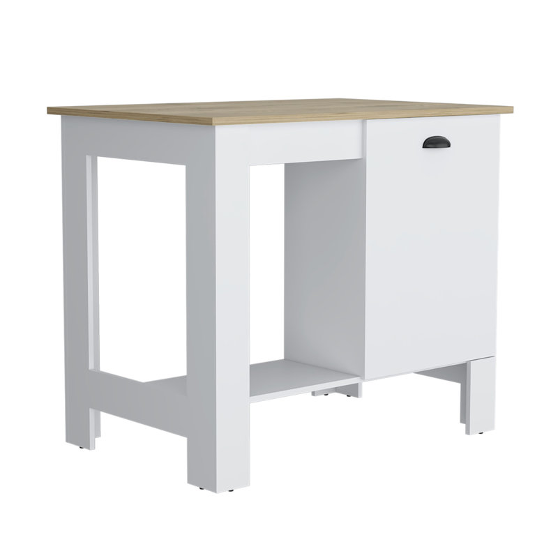 Set of Two Oak and White Wood Kitchen Island And Pantry Cabinet