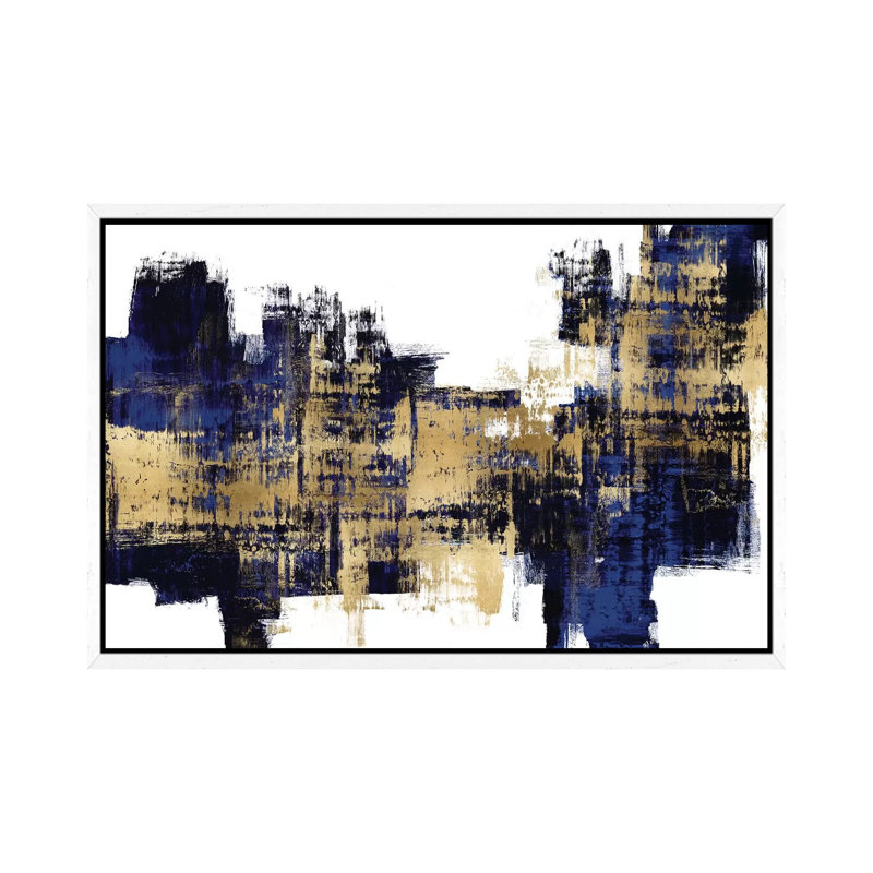 Vibrant Gold On Blue by Alex Wise - Print on Canvas, White Framed, 101.6 cm H x 66.04 cm W