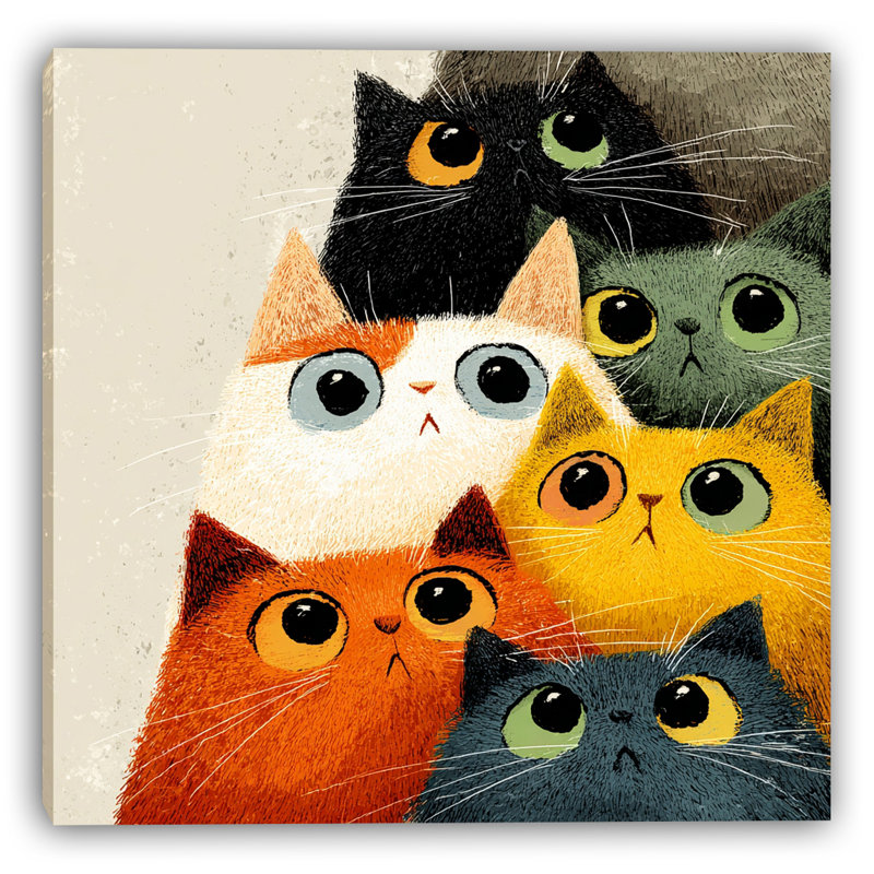 Curious Cat Crowd Wrapped Canvas Wall Art