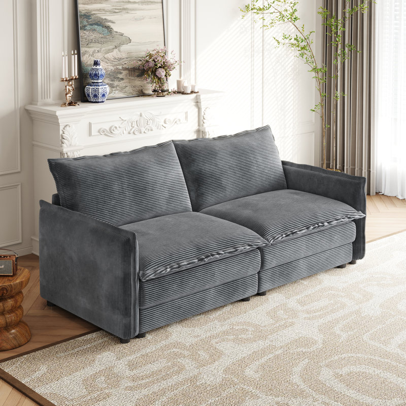 2 velours côtelé gris pour le salon - Fabrication en bois rembourrage en tissu haut rembourrage en éponge solide confortable