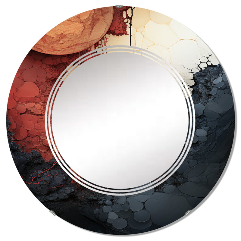 Pavana - Miroir mural rond moderne, 32 po x 32 po