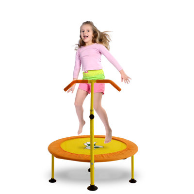 TECHSPORT 48" Kids Trampoline with Handle, Large Indoor Outdoor Toddler Rebounder with Safe Elastic Ropes, Yellow