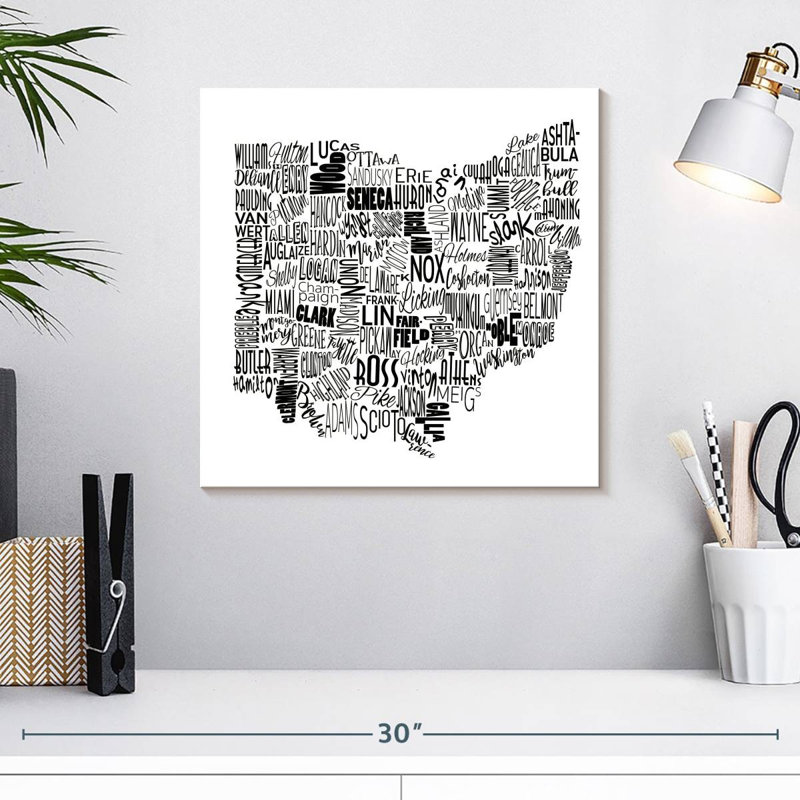 Aliaz Ohio Map Typography, 16" H x 16" W