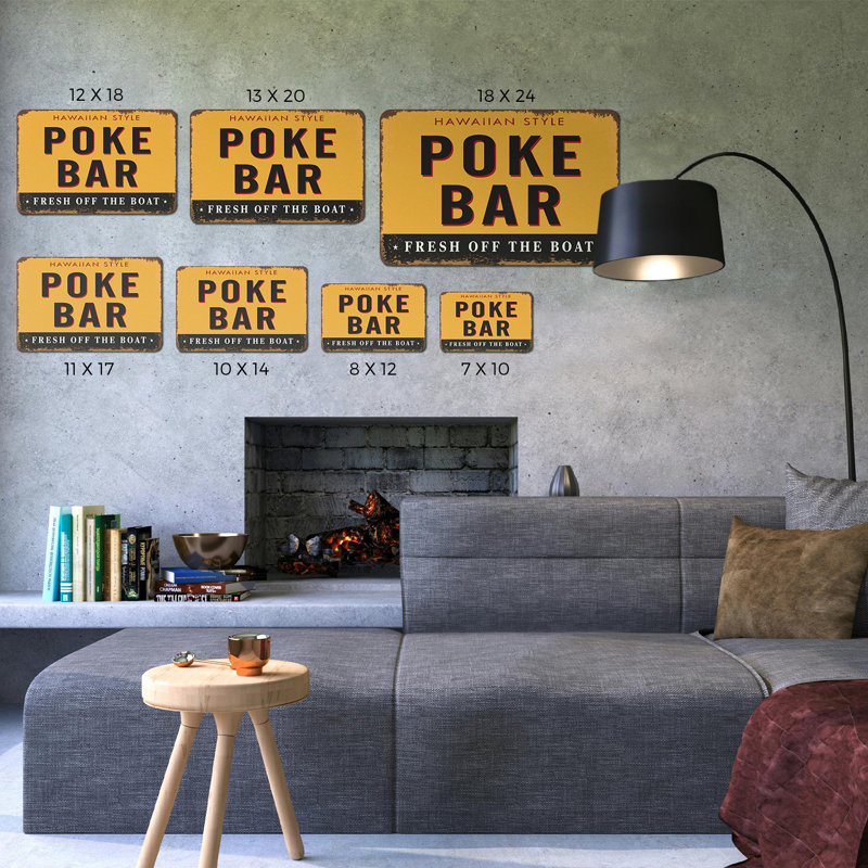 Enseigne fantaisie en aluminium 7 "x 10" Poke Bar Street, H 7 po x l 10 po x P 0,1 po, Vert