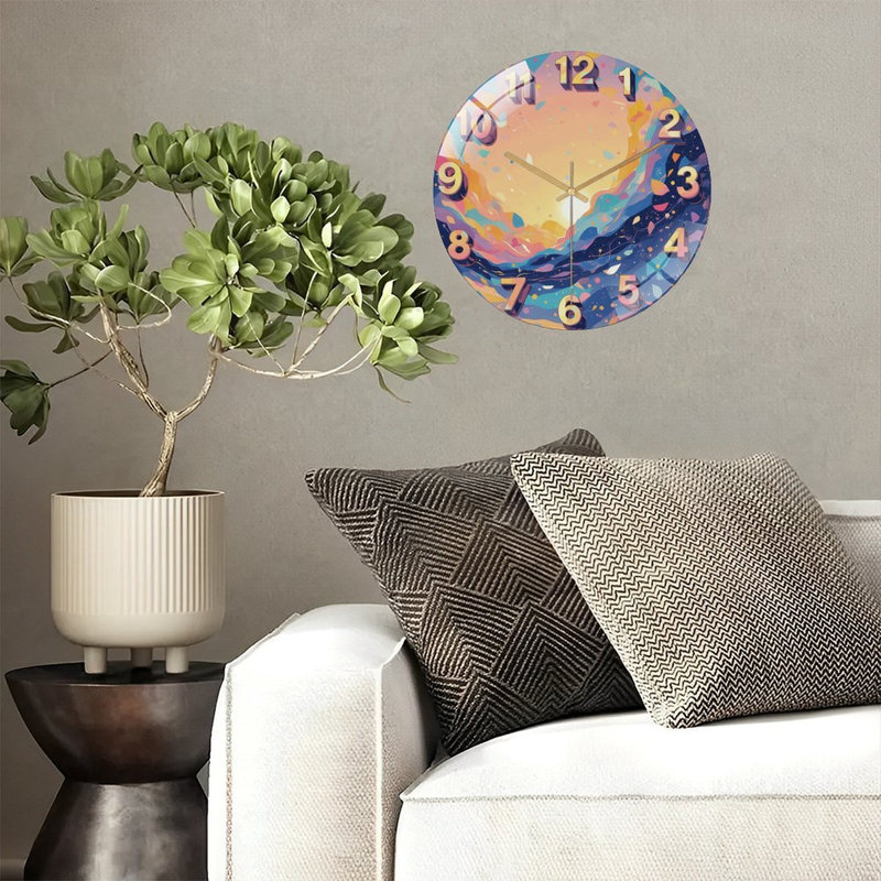 Horloge au lever du soleil - art abstrait 12 po