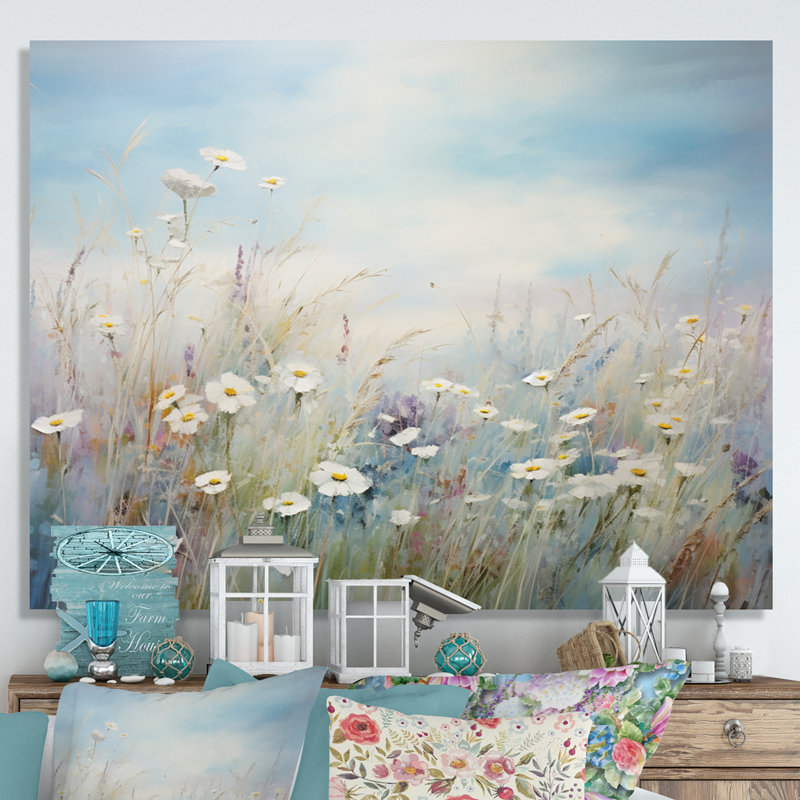 «White Wildflowers Whispering Breeze I», reproduction sur toile, H 16 po x l 32 po x P 1 po, Toile tendue