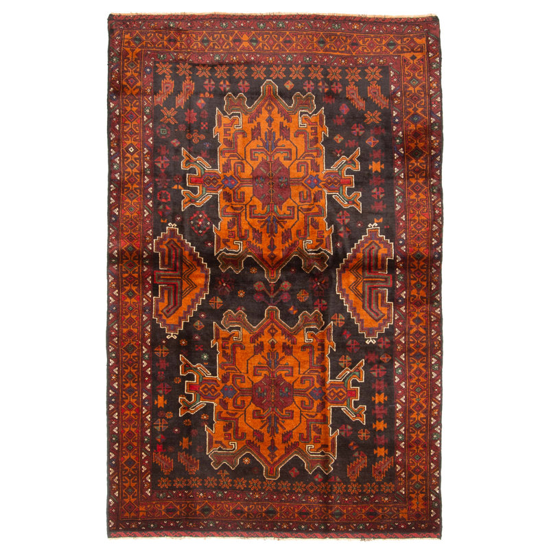 Tapis noir Teimani 4 pi 3 po x 6 pi 9 po