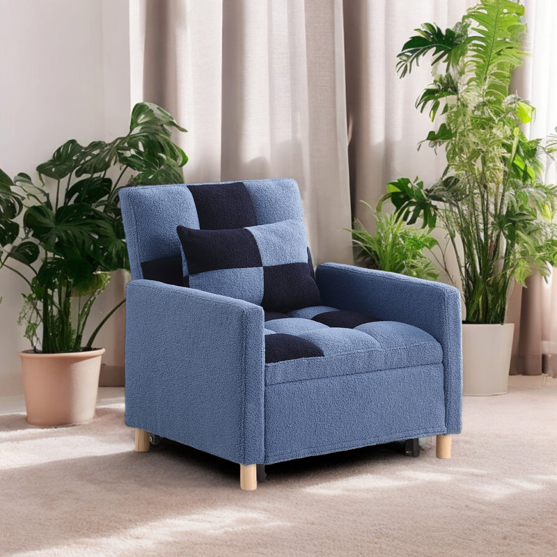 Méridienne convertible l 31,48 po, Polyester bleu/noir